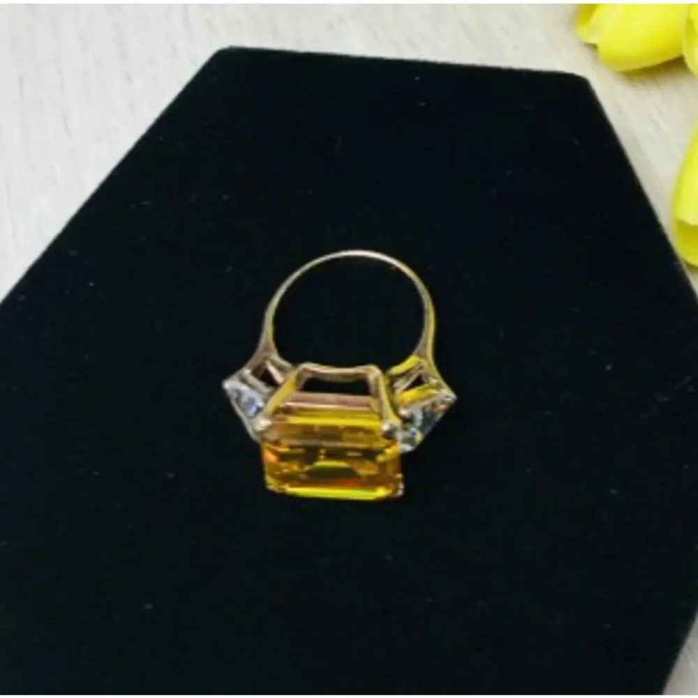 925 Sterling Silver Gold Plated Yellow & White CZ Ring Size 9